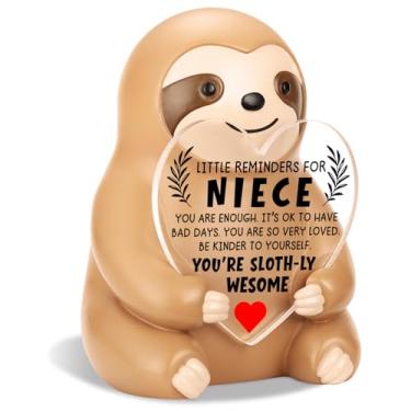 Imagem de Vivopisew Estatueta engraçada de preguiça presente inspirador para sobrinha irmã, You're Sloth-ly Awesome, presente emocional de preguiça fofa para sobrinha, aniversário, Natal, formatura, mesa de