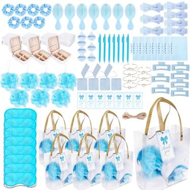 Imagem de 100 peças de prêmios de chá de bebê para vencedores de jogos com caneta esferográfica, compacta, espelhada, grampos de cabelo, faixas de cabelo, esponjas de banho de pó, escovas de cabelo, caixa de