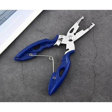 Imagem de Alicate de pesca multifuncional antiderrapante com mola para remoção de anzol, corte de linha e uso na costa do barco, azul
