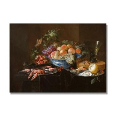 Imagem de NHLDZYH Tela vintage de frutas mortas, impressão de estilo de pintura a óleo vintage, decoração de jantar de fazenda B46. 40 x 56 cm. Somente tela