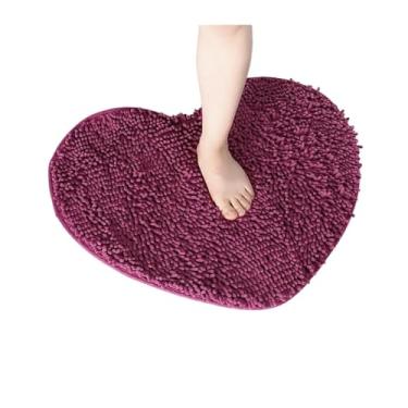 Imagem de Tapete de coração de chenille para banheiro, casa, quarto, banheiro, entrada, antiderrapante, absorvente, conjunto de banheiro (roxo, 60 x 70 cm)
