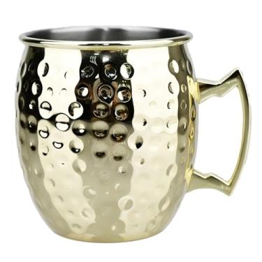 Imagem de Copo de vinho de coquetel de 500 ml, caneca de mule de Moscou, aço inoxidável, martelado, cobre, chávena de cerveja, ferramentas de barra de café (amarelo claro)