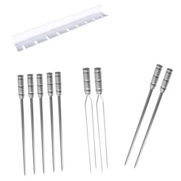 Imagem de Kit/Conj. suporte + 5 espetos simples + 2 espetos duplo + 2 espetos p/coração cabo alumínio 60 cm de lâmina