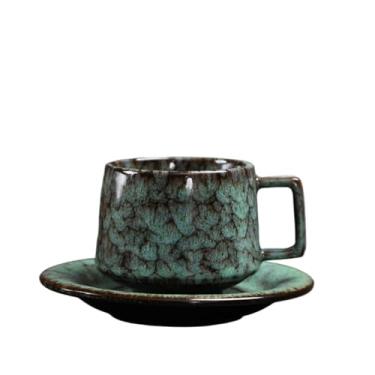 Imagem de Xícara de café moderna com pires conjunto de cerâmica retrô caneca de grés padrão irregular