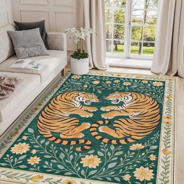 Imagem de Tapete Tigre 10 x 15 cm Tapete de Área Sudoeste para Entrada Sudoeste Boho Asteca Tribal Lavável à Máquina Tapete Marrom Bege Pequenos Tapetes Antiderrapantes Impresso Tapete de Pelo Baixo para