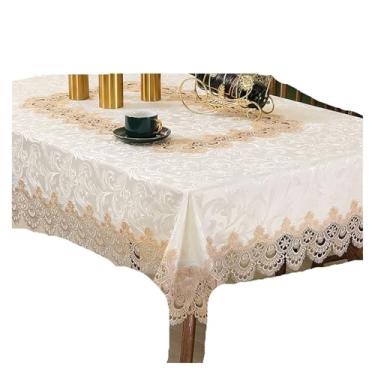 Imagem de Toalha de mesa de renda bordada branca floral retangular toalha de mesa impermeável para mesa de jantar, festa de casamento em casa (cáqui, 150 x 270 cm)