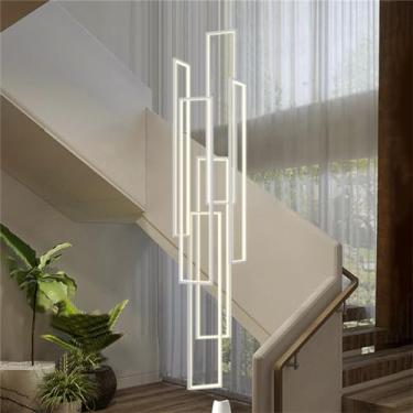 Imagem de Luminária pendente moderna para sala de estar, LED dimerizável com controle remoto, lustre geométrico estilo villa em alumínio e acrílico, ideal para escada, quarto, sala de jantar e porta d