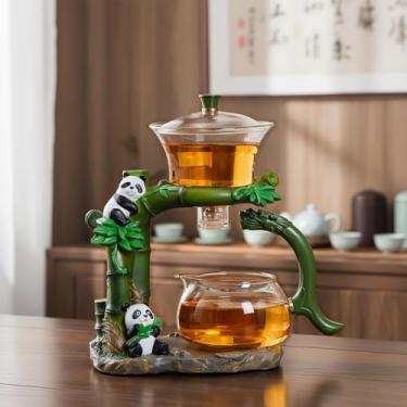 Imagem de Conjunto de chá de cerâmica semiautomático dragão chinês, conjunto de chá de Kung Fu de 9 peças com bule de chá e 8 xícaras (panda — sem xícara)