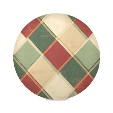 Imagem de STAYTOP Jogo americano redondo com estampa xadrez alegre de Natal, 6 peças, tapetes de mesa antiderrapantes fáceis de limpar para casa, cozinha, churrasco, festa, decoração de mesa