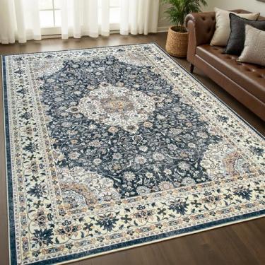 Imagem de Goideal Tapete lavável 7 x 12 cm, tapetes vintage antiderrapantes, tapete de pilha baixa para interior com suporte de borracha para sala de estar, cozinha, banheiro, entrada, escritório, quarto, preto