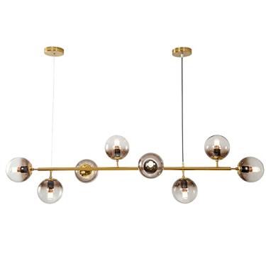 Imagem de Lustre pendente LED de 8 luzes, estilo Sputnik em metal, meados do século XX, para sala de jantar, cozinha, ilha e sala de estar. Lustre LED moderno com globo de vidro - Dourado, 8 luzes, 16
