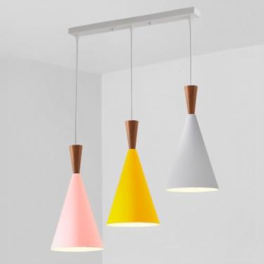 Imagem de Lustre linear moderno para sala de jantar, luminária pendente colorida de metal com 3 lâmpadas E26, ideal para quarto, cozinha e ilha.