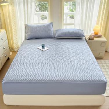 Imagem de Capa protetora de colchão, 360°, ajuste completo, respirável e não irrita a pele, impermeável, lavável, à prova de poeira, lençol com elástico para solteiro/casal/Queen/King, cinza 150 x 200 cm