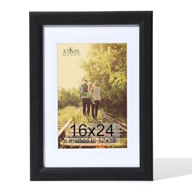 Imagem de KTKDE Moldura de 40,6 x 61 cm, moldura para pôster, imagens 30,5 x 45,7 cm com tapete ou 40,6 cm x 61 sem, vidro temperado, 61 x 40,6 cm, moldura de madeira preta para galeria de parede, melhor