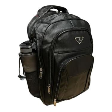 Imagem de Mochila Executiva Impermeável Em Couro Sintético - Para Trabalho, Escola, Faculdade e Viagens (Preto, Grande)