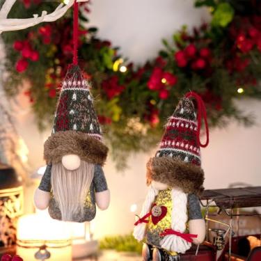 Imagem de MEAJOIN Enfeite iluminado de gnomo de Natal, decorações de pendurar tomte sueco feitas à mão, estilo Papai Noel escandinavo para árvore de Natal, mesa de casa, decoração de férias, conjunto de 2