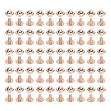 Imagem de Conjunto de rebites hexagonais 50 peças 8 mm liga de zinco couro artesanato rebites tachas com parafusos ranhurados para cintos bolsas decoração e reparo de roupas (ouro claro)