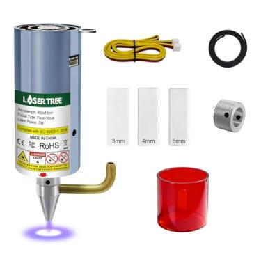 Imagem de LASER TREE Módulo laser, 5W (5000 mW) Módulo de gravação a laser de saída de potência óptica com Air Assist, FAC integrado, cabeça laser de ponto comprimido ultrafino duplo para máquina CNC Pro 3018