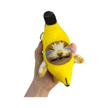 Imagem de Chaveiro De Pelúcia Gato Banana Feliz Que Chora Com Som Para Crianças,