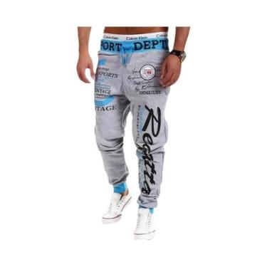 Imagem de Calças De Moletom Casuais Masculinas Em Cinza, Azul E Preto, Joggers C