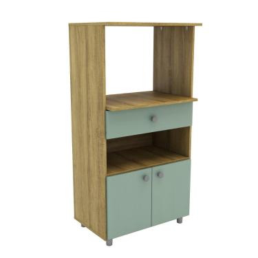 Imagem de Balcão Armário Multiuso para Forno 2 Portas 1 Gaveta 60cm Cor Carvalho/Verde - Mademóvel