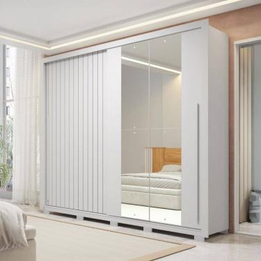Imagem de Guarda-Roupa Casal Romanus 2 Portas 4 Gavetas com Espelho Ripado Branco - Caemmun