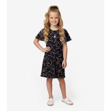 Imagem de Vestido Infantil Feminino Estampado Select Preto, 4, Preto