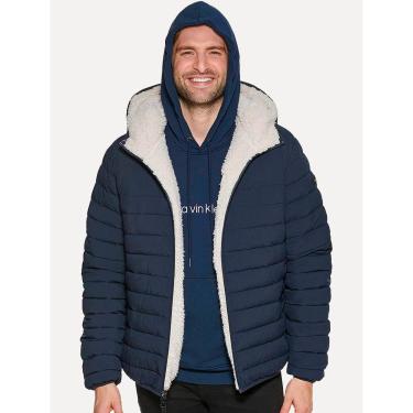 Imagem de Jaqueta Calvin Klein Masculina Hoodie Matelassê Sherpa Azul Marinho-Masculino