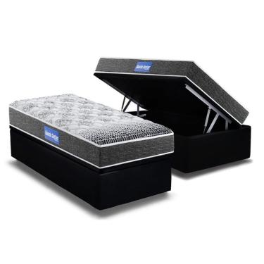 Imagem de Cama Box Baú Solteiro: Colchão Molas Ensacadas Probel D23 Guarda Costas Super Resistente + Base Crc Suede Black (88x188)
