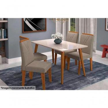 Imagem de Conjunto: Mesa Sala Jantar Adele Tampo Madeirado C-vidro 130cm Canto Reto + 4 Cadeiras Nicole Madeira-ow-pluma - Cimol