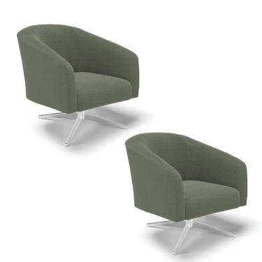 Imagem de Poltrona Decorativa Giratória Cromada Kit 2 Stella Bouclê Pistache D03 - D'Rossi