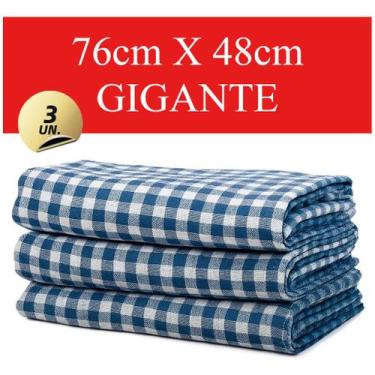Imagem de Pano De Chão Xadrez 100% Algodão 76x48 Grosso Gigante 3un. - Redantex 