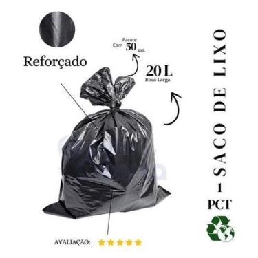 Imagem de Saco De Lixo 20 Litros Reforçado Preto - 50 Unidades - Higipack
