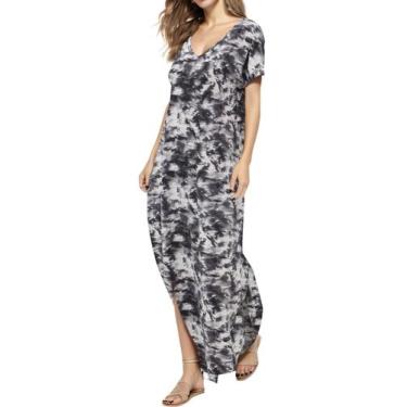 Imagem de Vestido que combina com decote em V, casual, solto, manga curta, maxi 