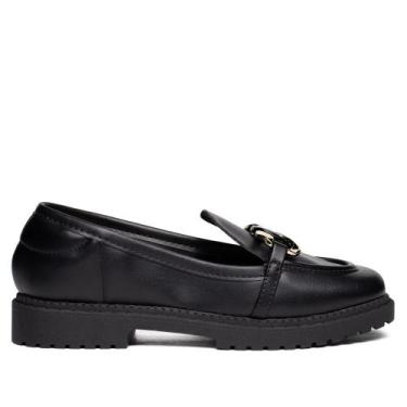 Imagem de Mocassim Feminino Moleca Loafer Tratorado Napa Preto, Preto, 35