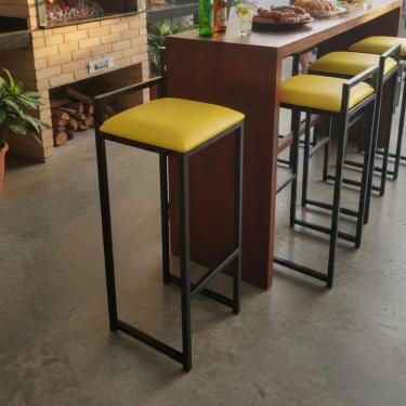 Imagem de Banqueta Alta Cozinha Americana Bar Balcão Alto amarelo