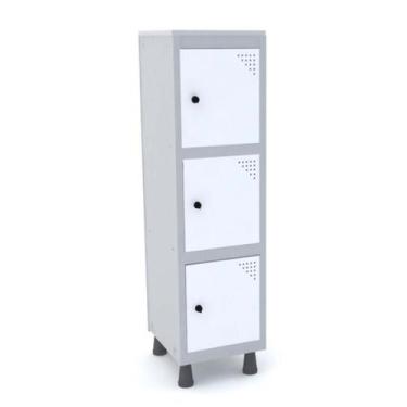 Imagem de Mini Roupeiro Aço 3 Portas Branco Tranca Cadeado - Pandin