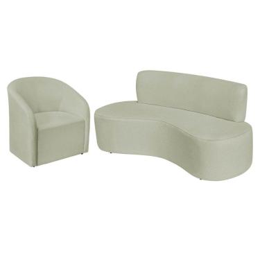 Imagem de Kit Sofá Curvo Amsterdã 160cm E Poltrona Luiza Max Bouclé Verde Oliva