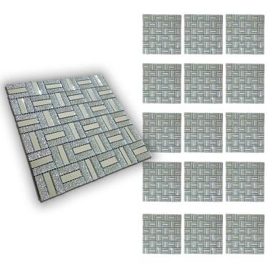 Imagem de Pastilha De Vidro Adesiva Kit 15 Uni Parede Cozinha Sala Banheiro Decorativa Moderna Requintado Reforma Aplicacao Facil