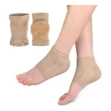 Imagem de 2 Par De Meias Calcanhar Silicone Gel Hidratante Antiseco Bege Adulto 