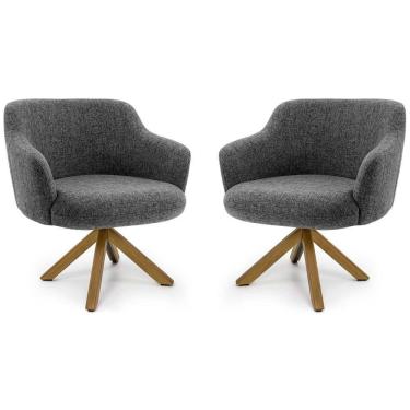 Imagem de Kit 02 Poltronas Decorativas Jade Giratória Giromad Linho Mesclado Branco/cinza - Nexta Casa