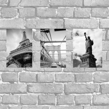 Imagem de Kit 3 Placas Decorativas Fotos Cidades 18x27cm