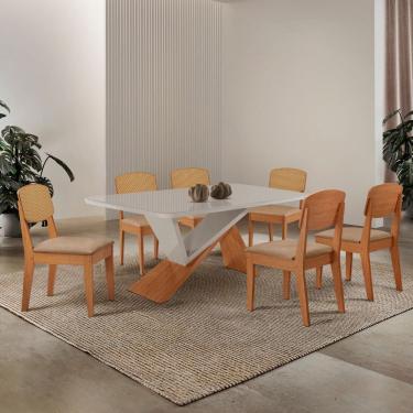 Imagem de Mesa de Jantar Yasmin 180cm Tampo MDF Vidro Canto Copo com 6 Cadeiras Copper Premium