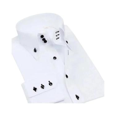 Imagem de Camisa Social Branca Masculina Slim Fit Com Fivela De Strass De Crista