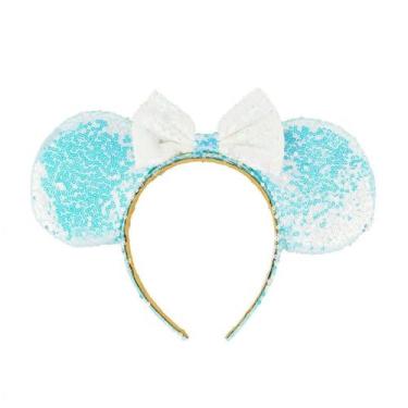 Imagem de Tiara Laço Branco Orelhas Azul Lantejoulas Minnie - Disney - Taimes