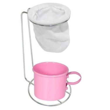 Imagem de Suporte para Coador de Café Cromado com Caneca Esmaltada Rosa - VihLuz