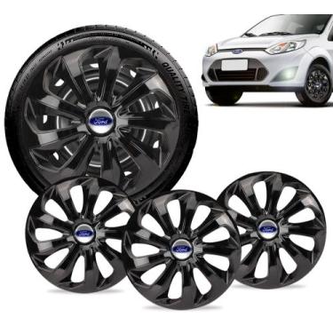Imagem de Jogo 4 Calota Velox Aro 14 Preta Ford Fiesta Ka Focus Escort - Elitte