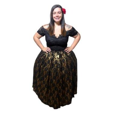 Imagem de Saia Renda 3m - - Motumba Asé, Preto e Dourado, Único