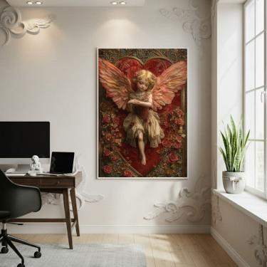 Imagem de Quadro Decorativo Cupido Delicado 70x50cm Mold Preta