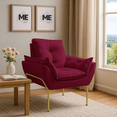 Imagem de Poltrona Decorativa Opala Amamentação Para Sala Base De Ferro Dourada Suede ME-ecommerce